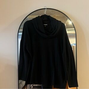 Black Express Cowlneck Slit Turtleneck
